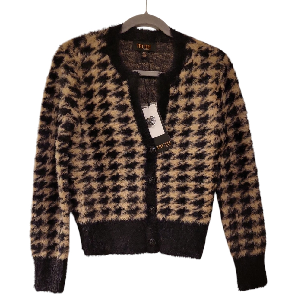 TRUTH by Republic, NWT, Houndstooth Sweater, Cardigan, V-Neck, Women's sz S, Bl